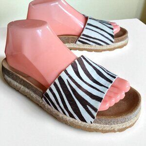 YOKONA ( 7.5 ) ZEBRA Print Leather/Fur Slip In Sandals Comfort Sole